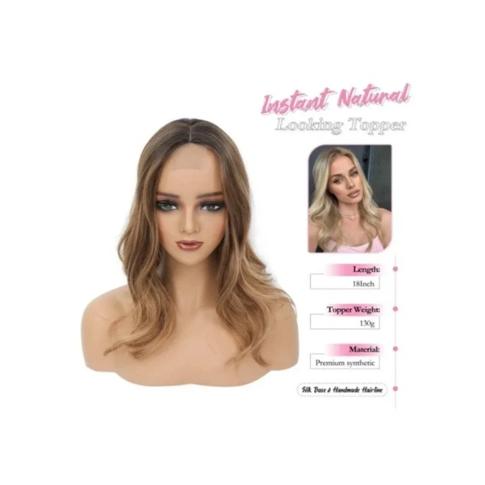 PANEWAY 18 In Hair Topper Loose Wave Dark Brown Root to Caramel Blonde Synthetic